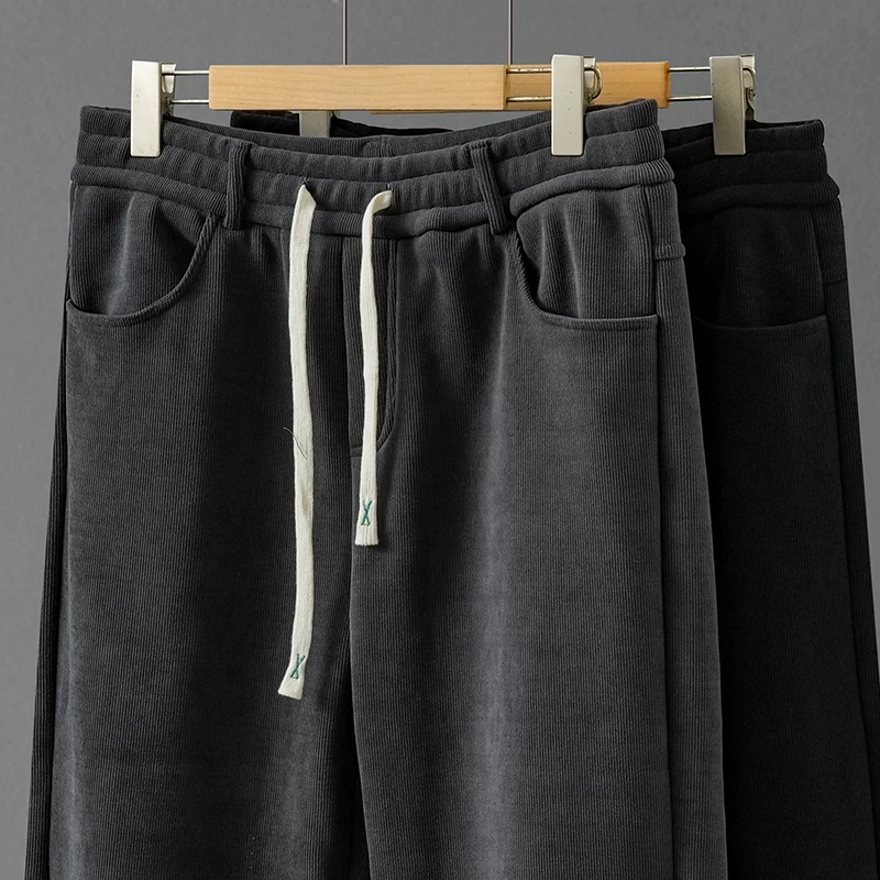 Quần chenille hạng nặng OMZM500G dành cho nam, quần thể thao lót lông cừu mùa thu đông, quần dài dáng rộng kiểu cổ điển Mỹ