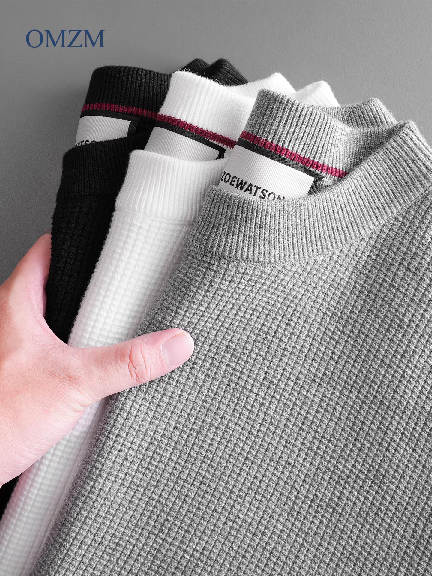 Áo len dệt kim OMZM Lyocell dành cho nam, áo sơ mi dài tay dày dặn dày dặn mùa thu 440G, áo len cổ tròn.