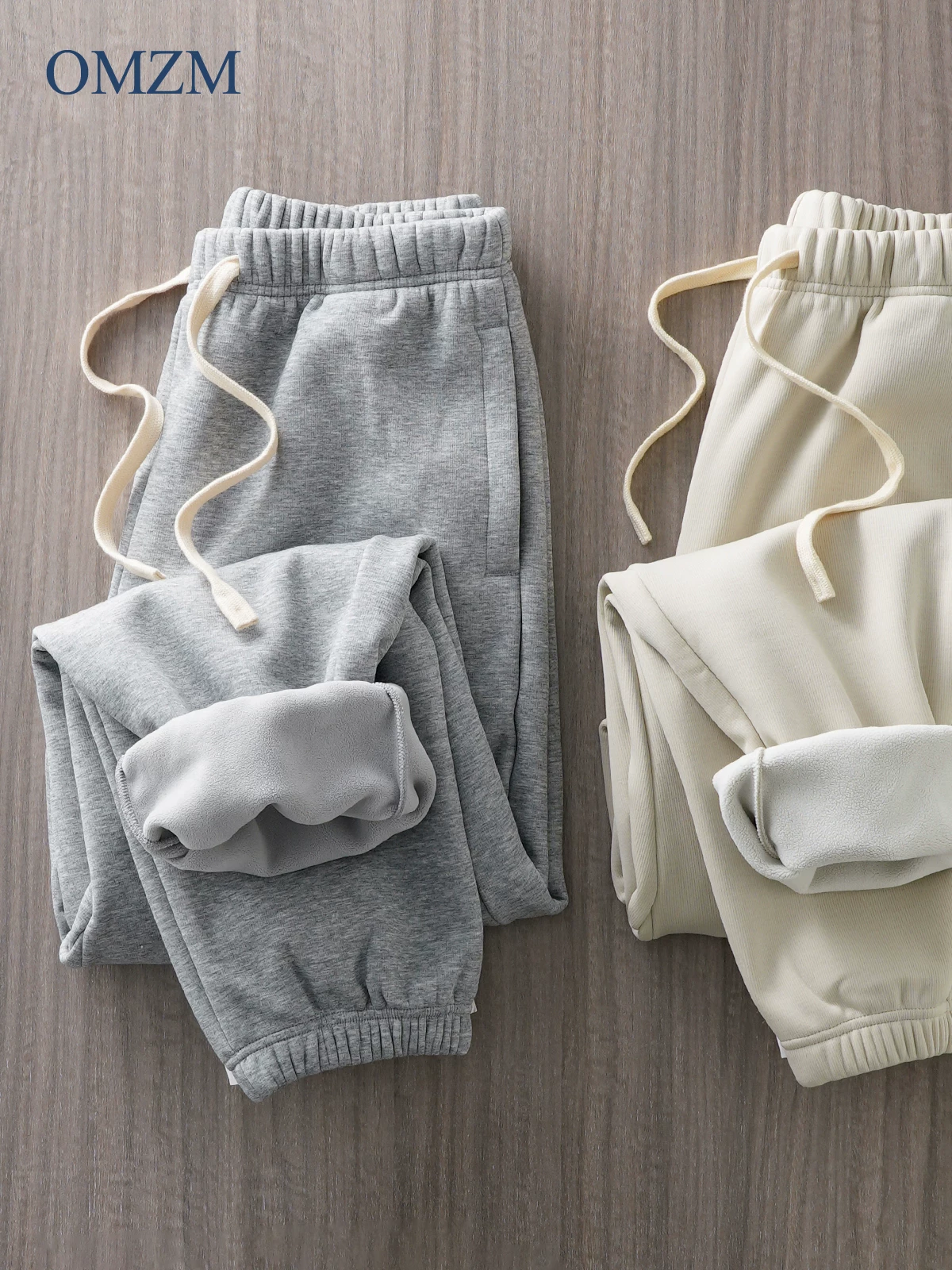 Quần jogger nam OMZM lót lông cừu dày dặn mùa thu đông 2024, chất liệu lông cừu giữ ấm, quần thể thao nặng 500G, quần thường ngày
