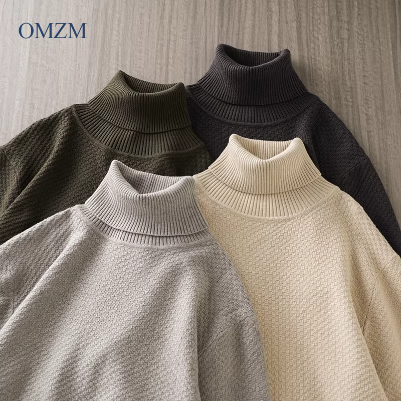 Áo len cổ lọ họa tiết quả dứa nặng OMZM dành cho nam, áo len dệt kim dày dặn giữ ấm mùa đông có cổ bẻ.