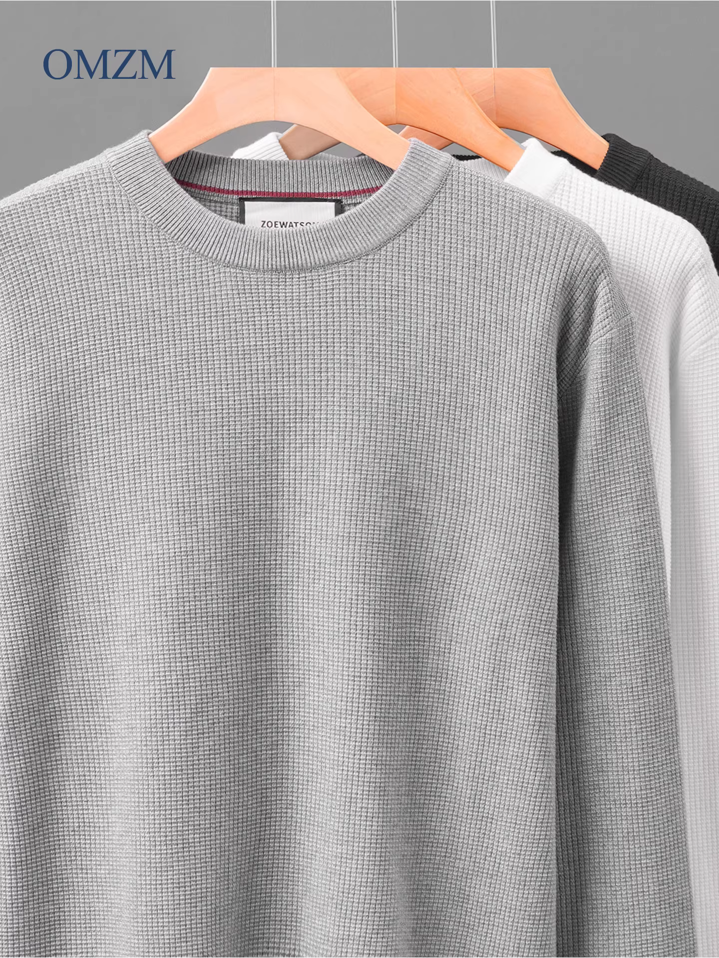 Áo len dệt kim OMZM Lyocell dành cho nam, áo sơ mi dài tay dày dặn dày dặn mùa thu 440G, áo len cổ tròn.