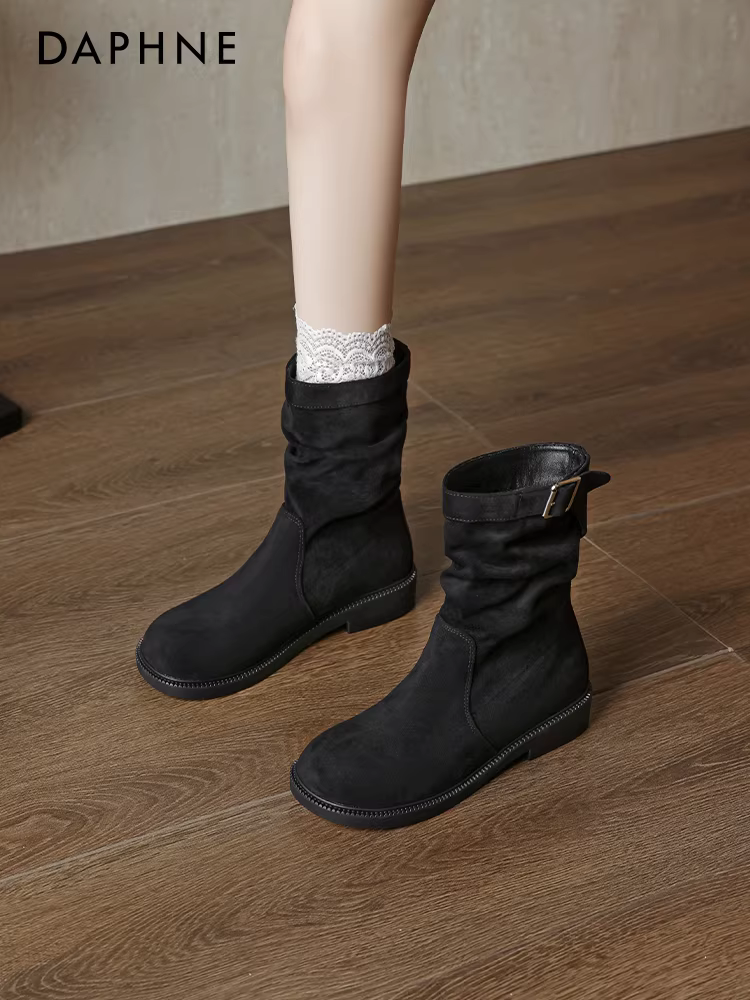 Giày bốt ngắn màu nâu Daphne dành cho nữ kiểu mới 2025, bốt dáng lười, bốt cao cổ, bốt Melard Martin, bốt cao bồi miền Tây