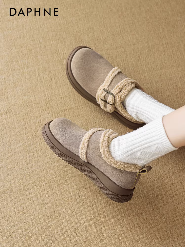 Giày cotton dành cho bà bầu dày dặn kiểu Birkenstock dành cho nữ mùa đông của Daphne, giày lông dùng để mặc ngoài trời, đế dày mẫu mới 2025.