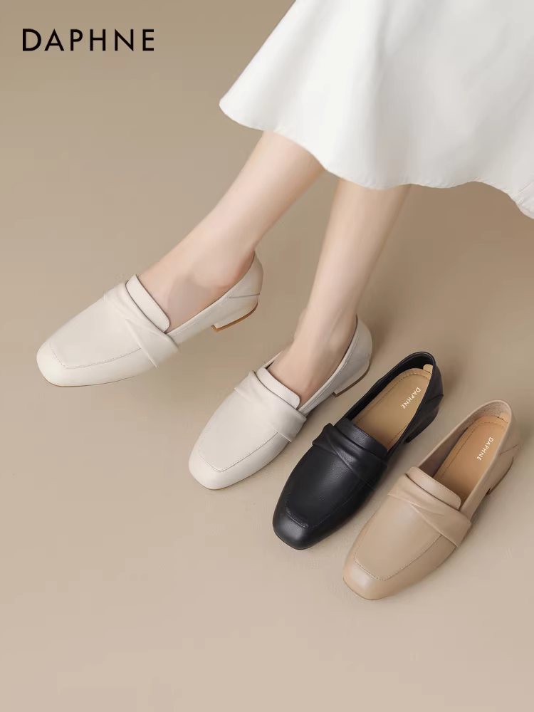 Giày lười Daphne nữ 2025, giày bệt da thật mới, da mềm, giày lười mùa thu đông dành cho mẹ