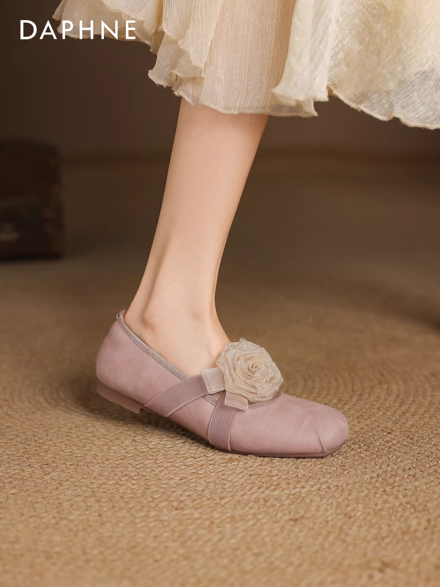 Giày nữ Daphne Camellia kiểu Mary Jane Pháp 2025, giày bệt da mùa hè mới, giày ba lê đế thấp, giày đơn giản dành cho nữ