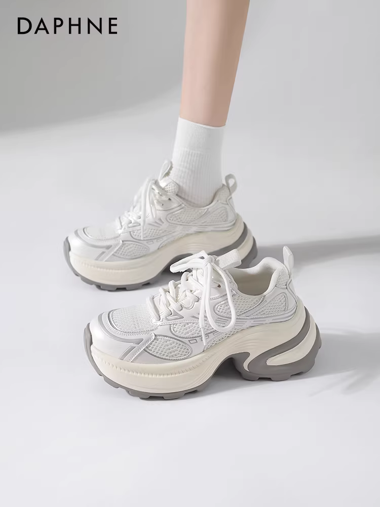 Giày thể thao nữ Daphne Silver Dad 2025, giày mùa đông mới, giày lưới đế dày, giày tăng chiều cao, giày thể thao thường ngày