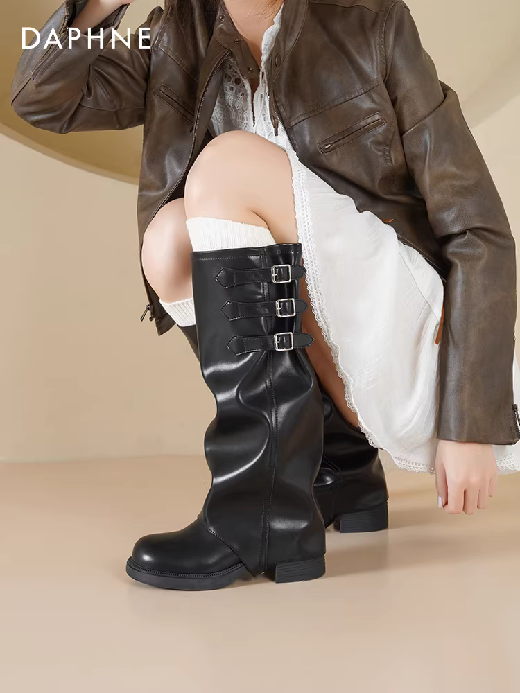 Giày bốt cao cổ Daphne Maillard nữ 2025, mẫu mới thu đông, kiểu dáng phương Tây, có thể phối quần, kiểu dáng xếp lớp.