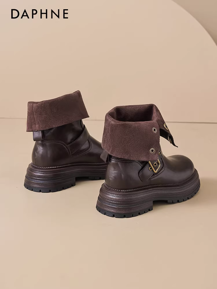 Giày bốt nữ Daphne Meilade Martin mùa đông 2025 kiểu mới, lót lông cừu, bốt ngắn, kiểu cao bồi miền Tây