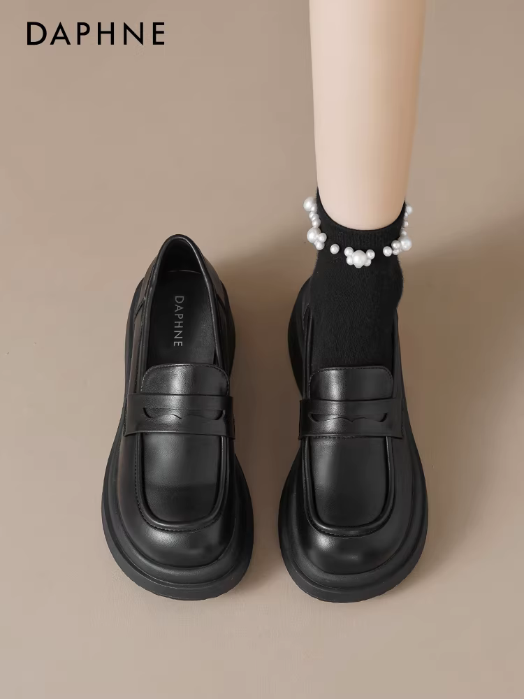 Giày lười đế dày màu trắng Daphne dành cho nữ, kiểu mới mùa thu 2025, đi làm, dành cho bà bầu, giày da nhỏ kiểu lười, giày đơn.