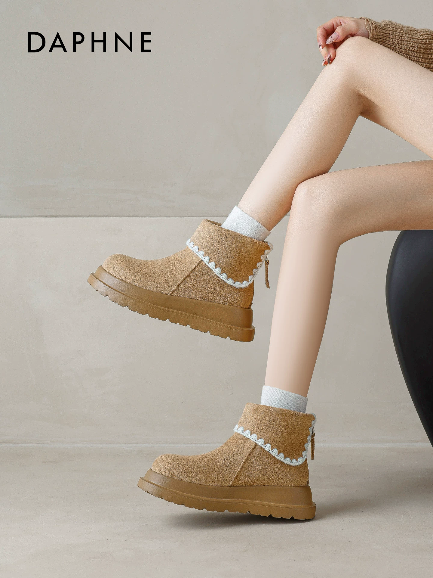 Giày bốt ngắn kiểu Birkenstock thời trang của Daphne dành cho nữ, giày bốt mùa đông mới năm 2025 đế dày lót lông cừu giữ ấm, giày bốt đi tuyết.