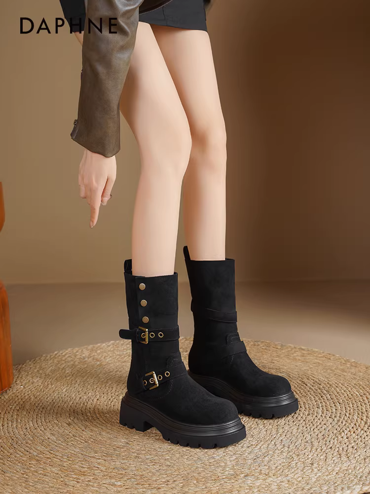 Giày bốt Martin kiểu Anh Daphne dành cho nữ 2025 mẫu mới hot mùa thu sớm đế dày tăng chiều cao kiểu dáng thon gọn hai kiểu mang giày bốt ngắn