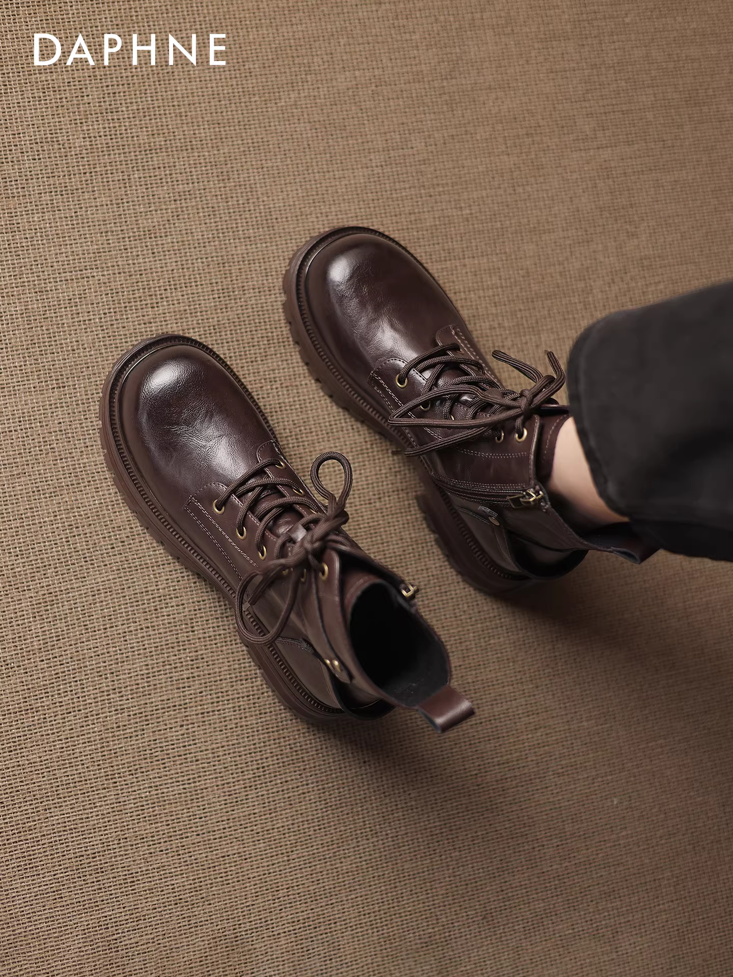 Giày bốt Martin đế dày Daphne dành cho nữ 2025 kiểu Anh mới màu đen, giày bốt mùa đông kiểu hiệp sĩ, giày bốt ngắn lót lông