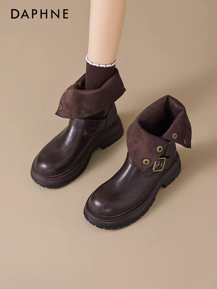 Giày bốt nữ Daphne Meilade Martin mùa đông 2025 kiểu mới, lót lông cừu, bốt ngắn, kiểu cao bồi miền Tây