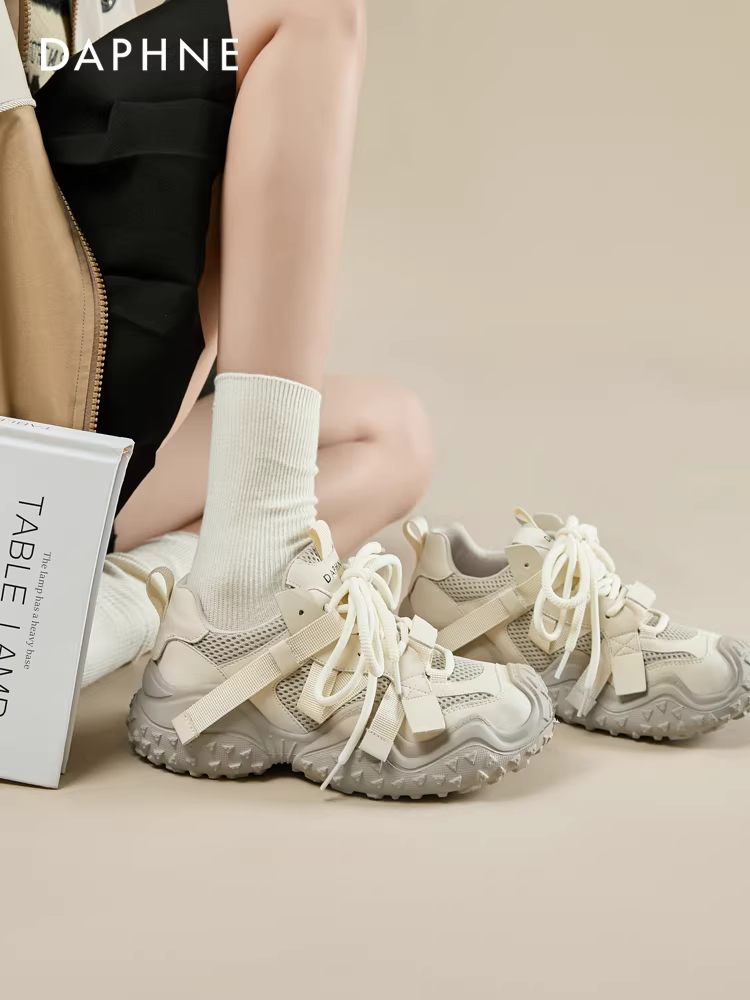 Giày bố đế dày Daphne dành cho nữ 2025, giày nữ mùa thu mới, giày thể thao tăng chiều cao đi bộ đường dài, giày mùa xuân thu, phong cách mùa thu