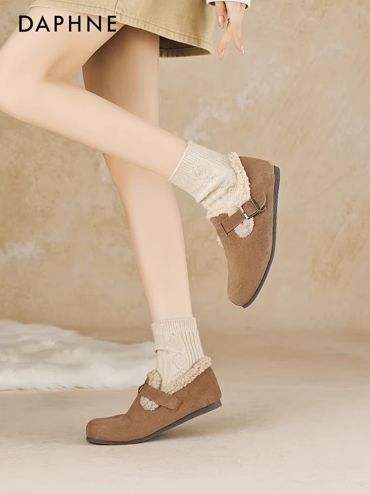 Giày Birkenstock lót lông cừu Daphne dành cho nữ 2025, giày cotton mùa thu đông mới, giày giữ ấm Birkenstock, ủng tuyết, giày lười