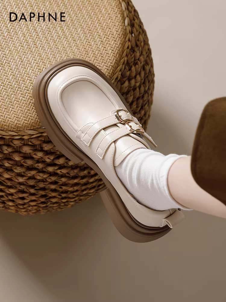 Giày lười đế dày Daphne dành cho nữ, phong cách cổ điển của Anh, giày đơn lấy cảm hứng từ Chanel, giày da thông thường tăng chiều cao, đa năng.