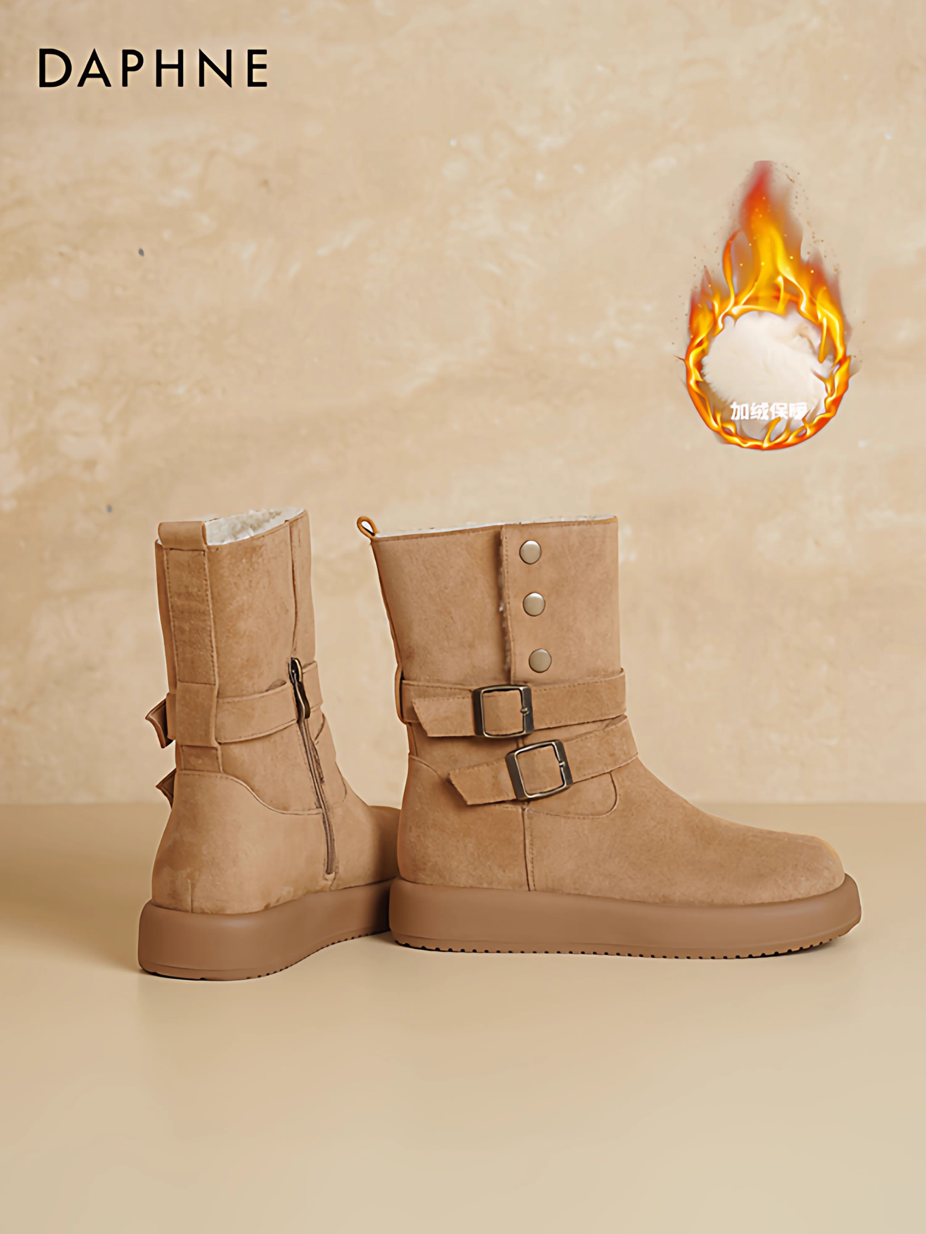 Giày bốt tuyết hai chiều Daphne dành cho nữ 2025, giày mùa đông mới với lớp lót lông mềm, đế dày tăng chiều cao kiểu Martin.