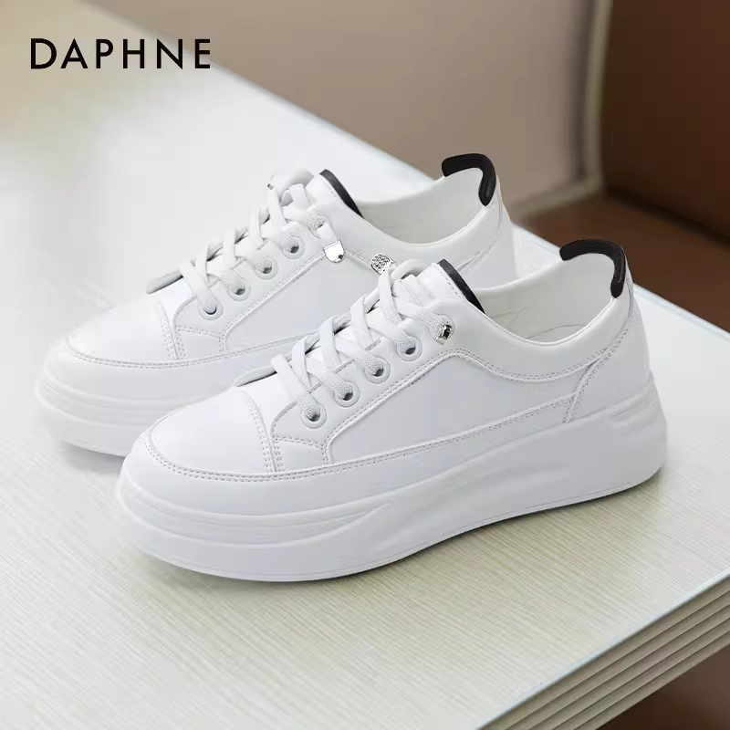 Giày thể thao đế dày màu trắng Daphne dành cho nữ, mẫu xuân thu 2025, giày thể thao thông thường thoáng khí, đa năng dành cho nữ.