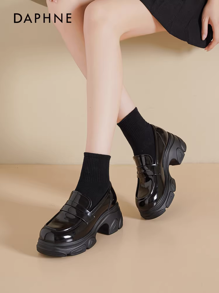 Giày lười đế dày Daphne dành cho nữ 2025, kiểu Anh mới mùa hè, giày da nhỏ phối chân váy, giày đế xuồng tăng chiều cao.