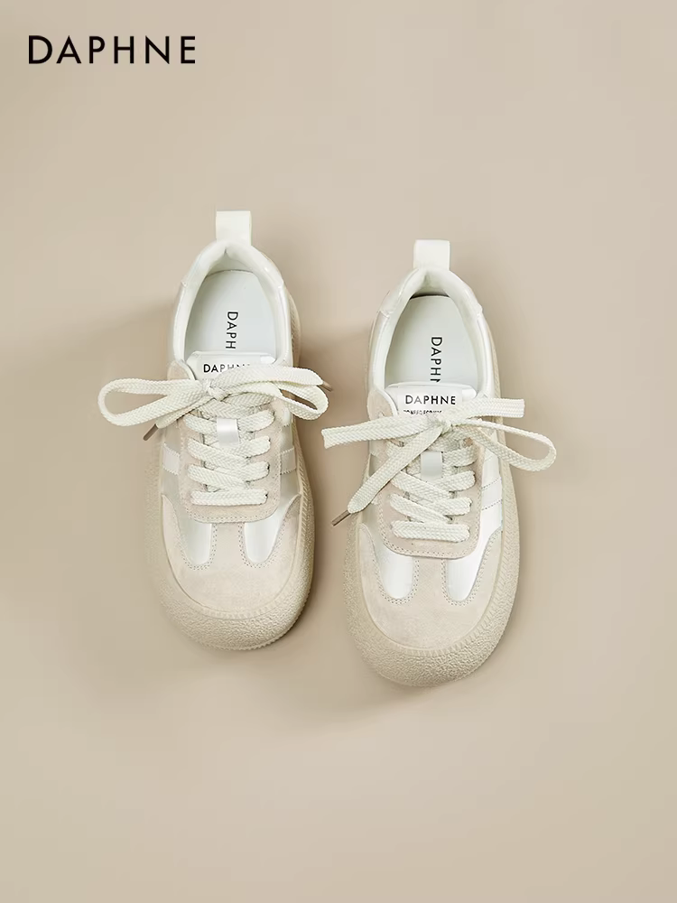 Giày thể thao đế dày kiểu Đức Daphne dành cho nữ, mẫu mới thu 2025, đa năng, tăng chiều cao, màu trắng, giày thể thao mùa thu, giày ván.