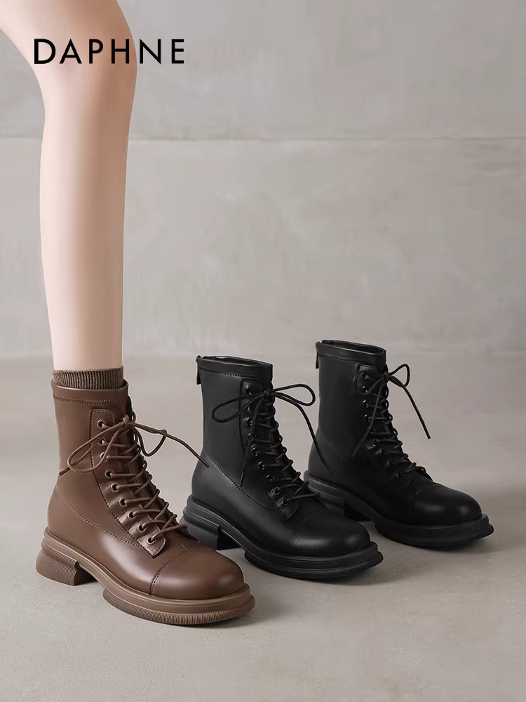 Giày bốt ngắn đen Daphne, giày bốt Martin nữ, mẫu mới 2025, giày bốt cưỡi ngựa Melard, giày bốt cao bồi kiểu miền Tây đến giữa bắp chân