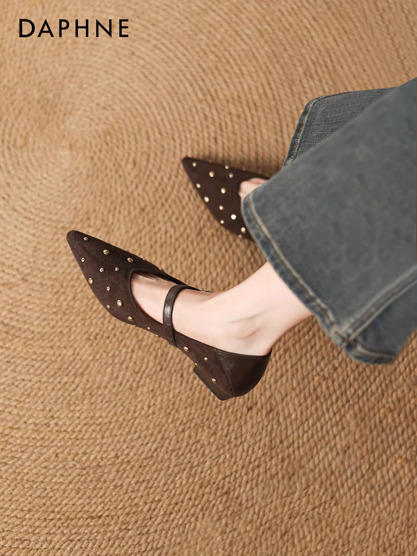 Giày bệt mũi nhọn Daphne dành cho nữ 2025 kiểu Pháp mới mùa thu, giày nữ đính đinh, giày Mary Jane, giày lười nữ