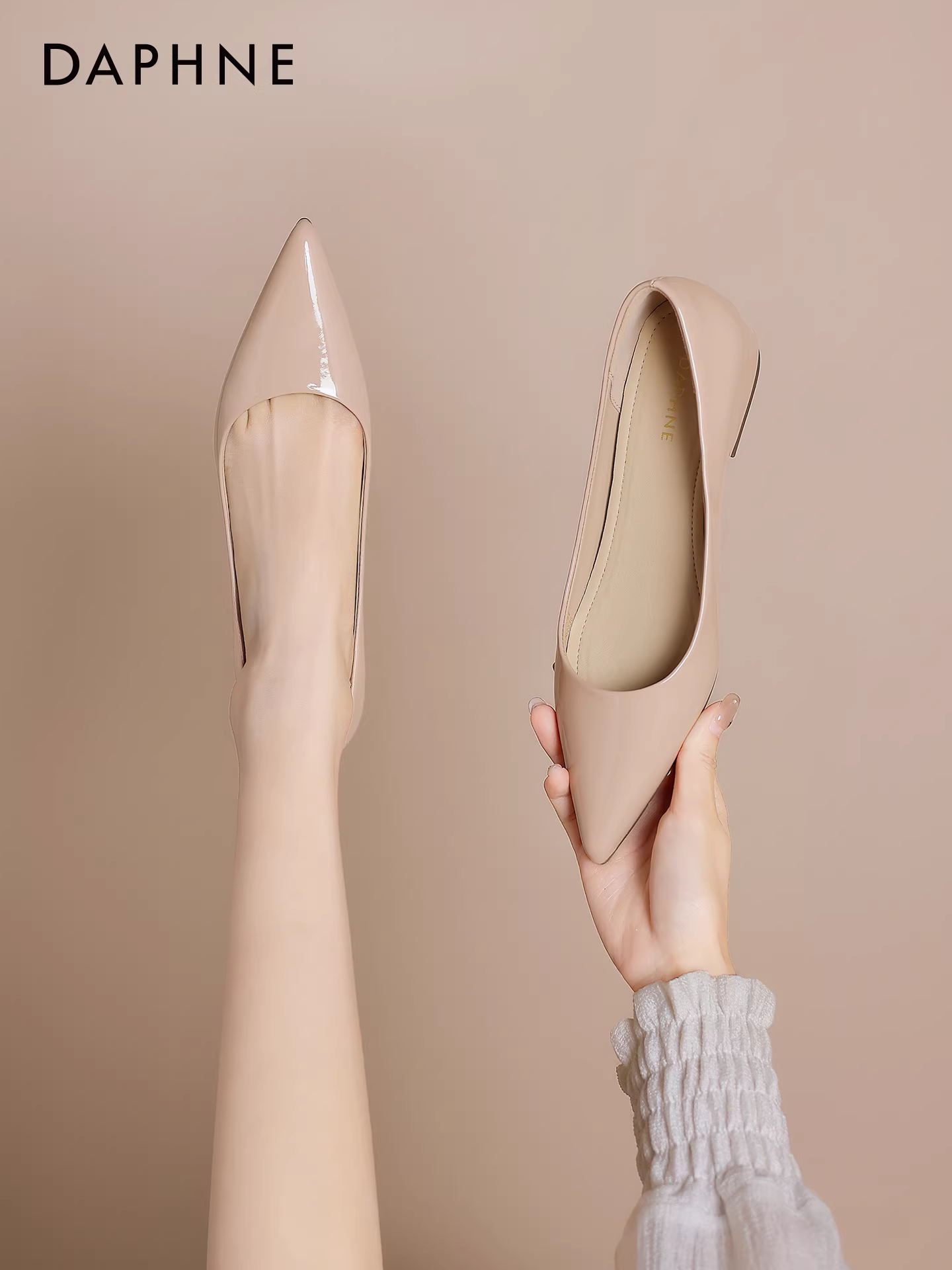 Giày bệt Daphne nữ 2025 kiểu mới, giày da nữ đế mềm màu nude, giày nữ thoải mái mũi nhọn cao gót