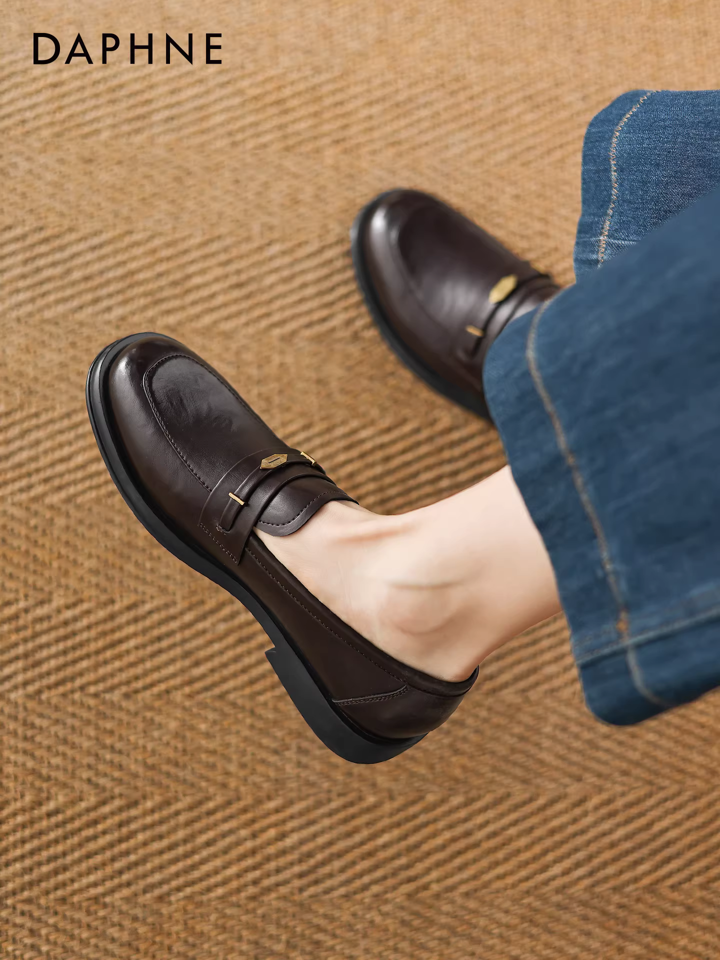 Giày Loafer Daphne nữ 2025 kiểu Anh mới, giày da nâu, giày bệt đi làm