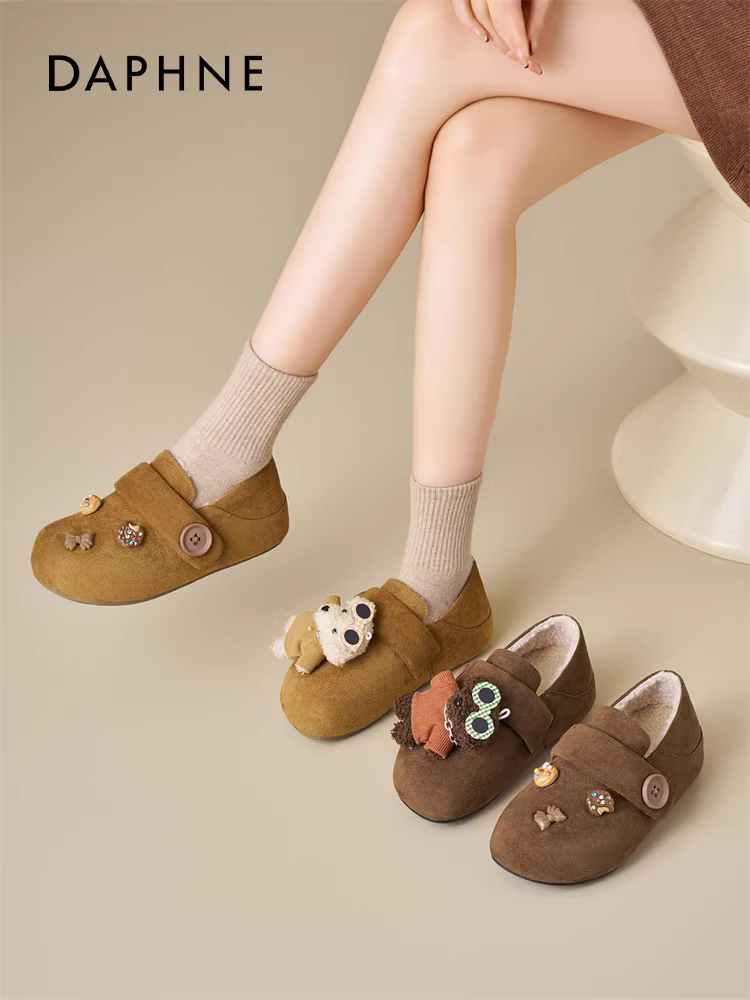 Giày Birkenstock lót lông cừu Daphne dành cho nữ 2025, giày mùa đông mới kiểu lười, giày bà bầu đế dày, ủng tuyết giữ ấm, giày bông ấm áp