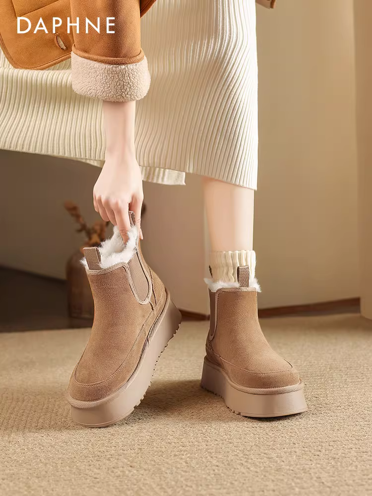 Giày bốt đi tuyết đế dày Daphne dành cho nữ, giày mùa đông dành cho nữ, giày Chelsea Birkenstock lót lông cừu, bốt ngắn, giày cotton mùa thu đông, giày lông thú.