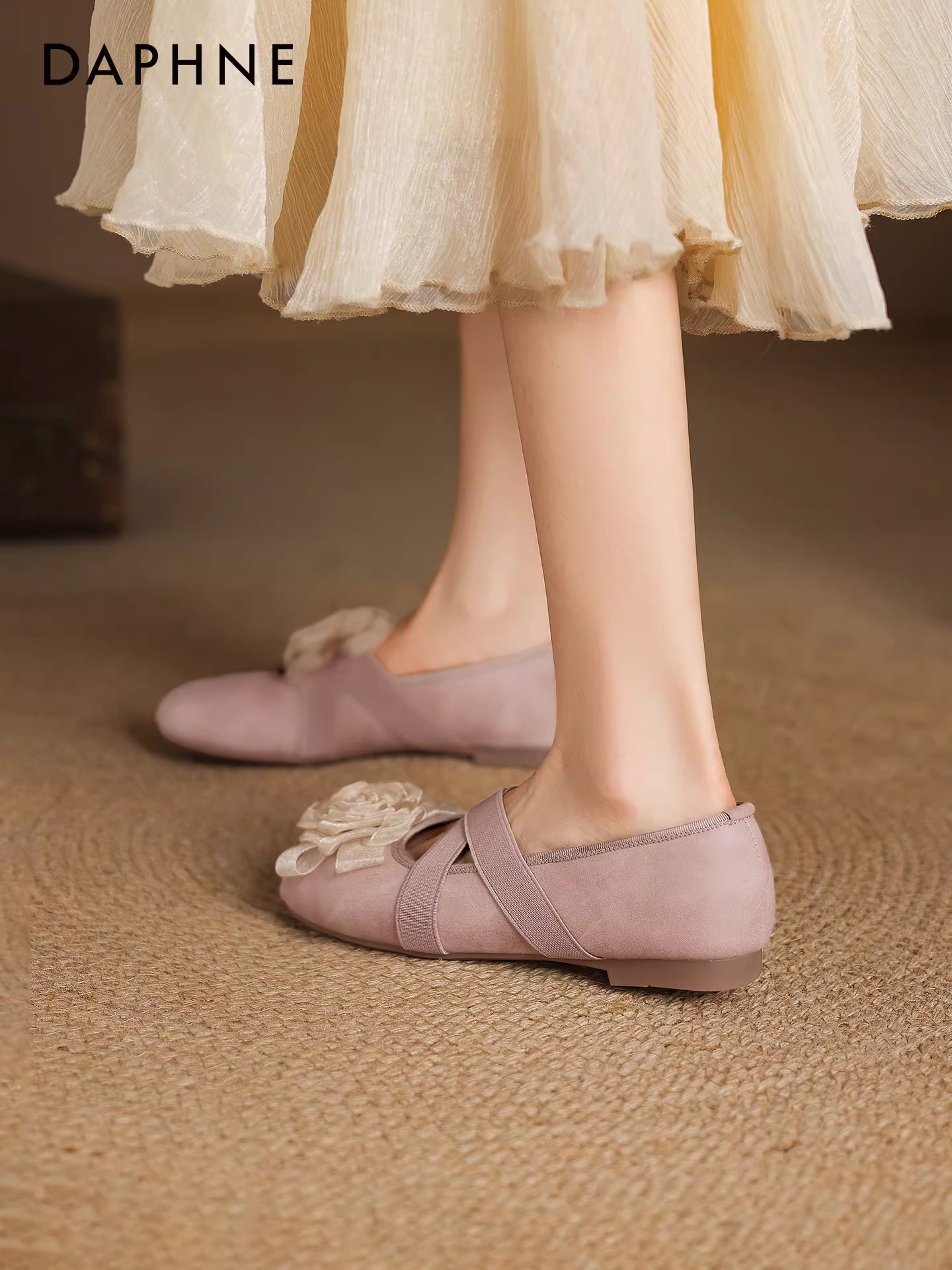 Giày nữ Daphne Camellia kiểu Mary Jane Pháp 2025, giày bệt da mùa hè mới, giày ba lê đế thấp, giày đơn giản dành cho nữ