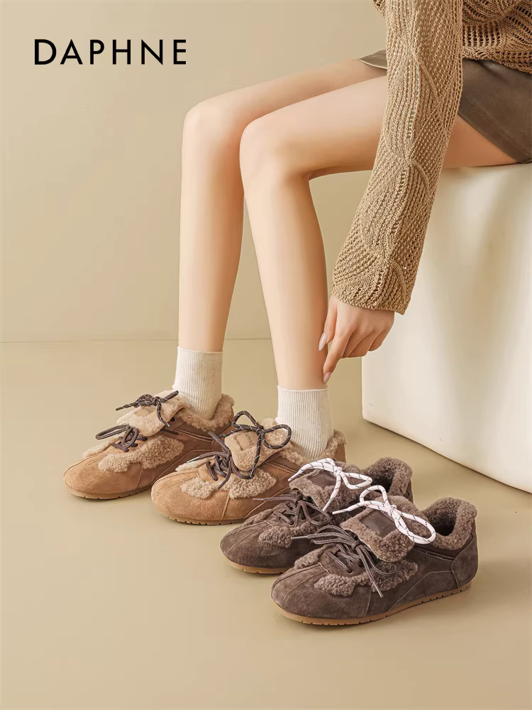 Giày tập luyện Đức lót lông Daphne dành cho nữ, giày bốt giữ ấm mùa đông mới năm 2025, giày thể thao đế bằng, giày bông lông mềm.