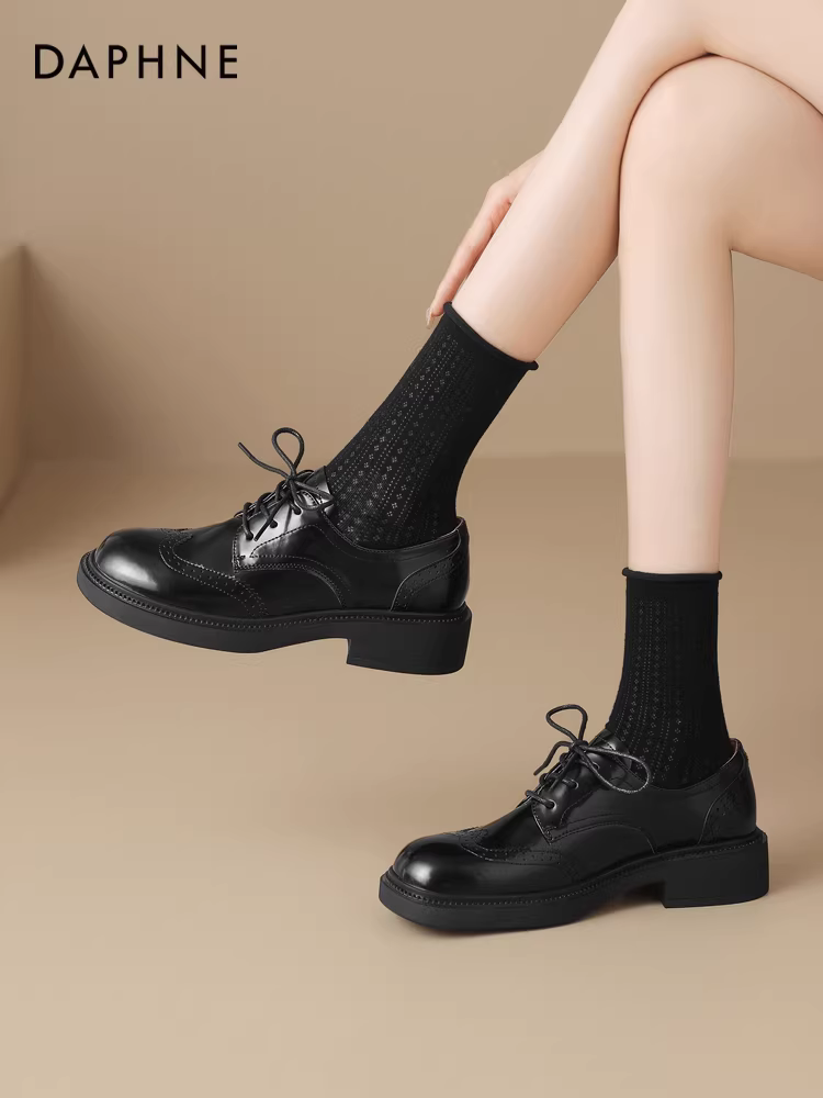 Giày da nhỏ kiểu Anh Daphne dành cho nữ, giày lười mùa đông, giày nữ kiểu mới 2025, giày brogue buộc dây.