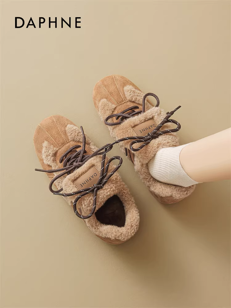 Giày tập luyện Đức lót lông Daphne dành cho nữ, giày bốt giữ ấm mùa đông mới năm 2025, giày thể thao đế bằng, giày bông lông mềm.