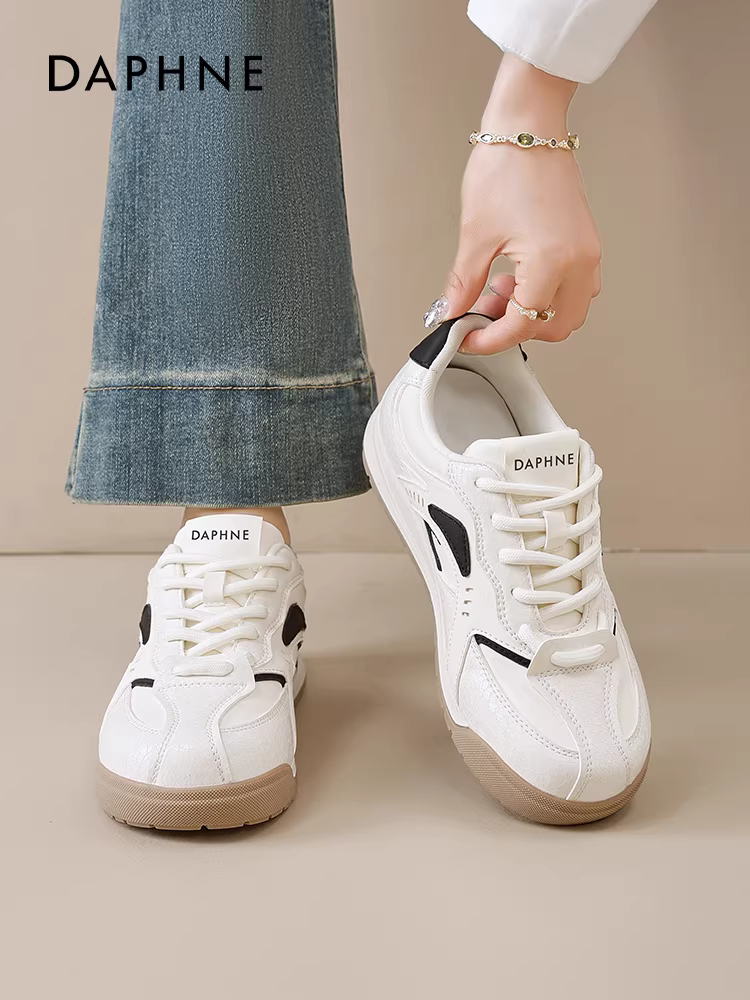 Giày thể thao đế dày Daphne dành cho nữ 2025, kiểu mới mùa đông, lót lông cừu, đa năng, thể thao, thường ngày, giày tập luyện Đức, màu trắng