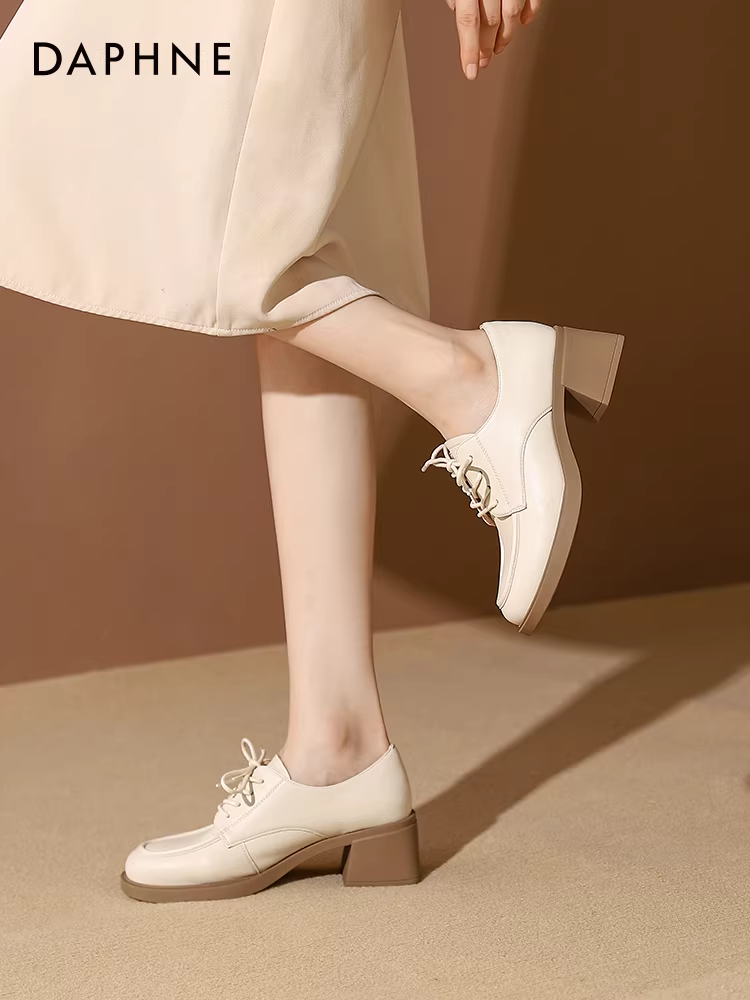Giày lười đế dày Daphne dành cho nữ, giày mùa thu 2025 màu trắng, kiểu Anh, giày da nhỏ, phong cách retro Pháp, giày đơn nữ