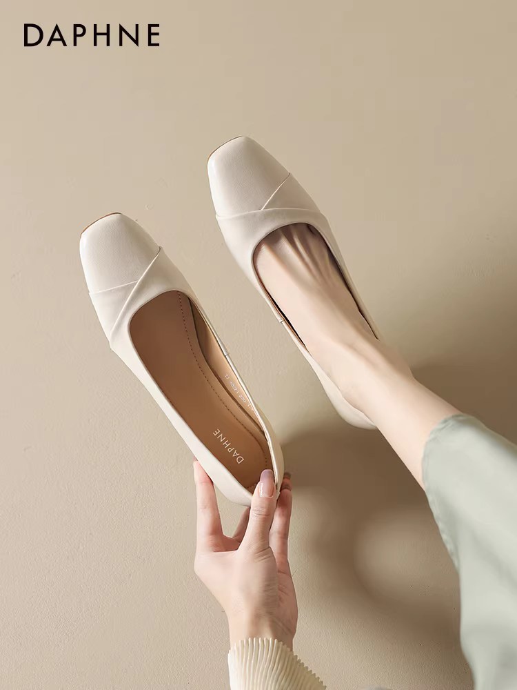 Giày Mary Jane nữ Daphne mũi nông đế xuồng mùa thu mới 2025 kiểu Pháp, giày da cao gót đế dày