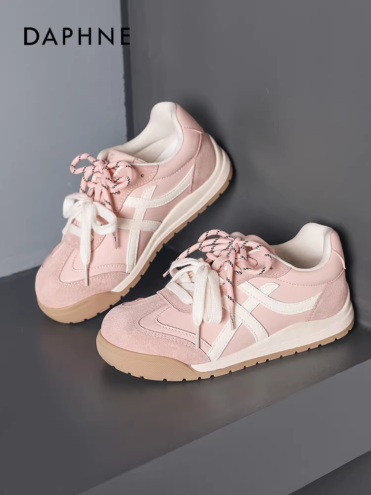 Giày thể thao tăng chiều cao Daphne Anene dành cho nữ 2025, mẫu mới thu đông, lót lông cừu, chất liệu cotton, màu hồng, giày tập luyện thể thao nữ