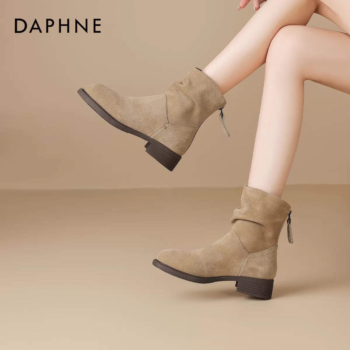Giày bốt ngắn Daphne Meilade dành cho nữ, kiểu mới xuân thu 2025, bốt đơn, bốt cao gót thấp, bốt ôm dáng, bốt Martin.
