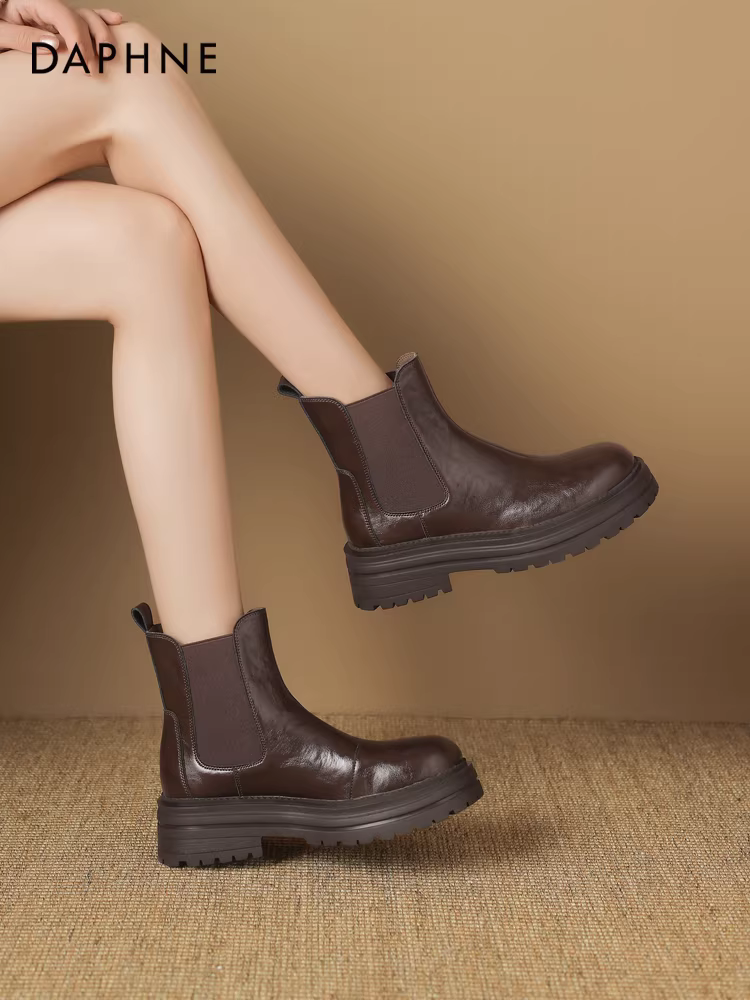 Giày bốt nữ Daphne Chelsea 2025 giày bốt mới mùa đông nữ bốt ngắn đế dày giày da Melard Martin