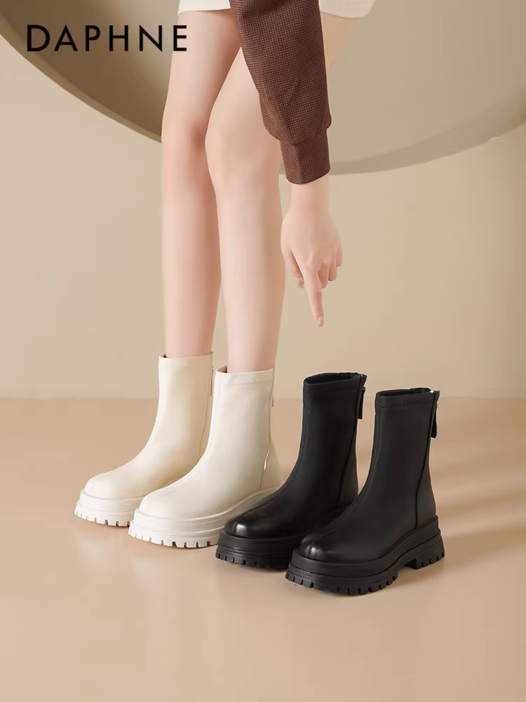Giày bốt ngắn Daphne dành cho nữ mùa thu 2025 Giày bốt nữ mới bốt ngắn màu trắng bốt mỏng đế dày Giày bốt Martin dành cho nữ