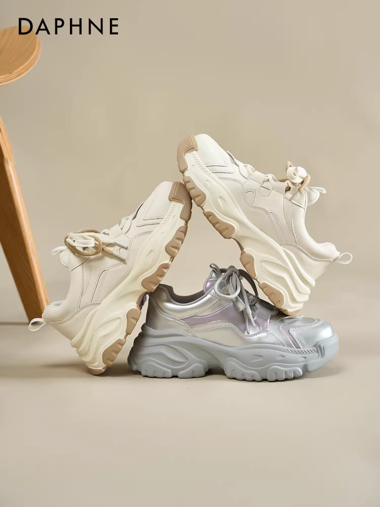 Giày thể thao đế dày Daphne dành cho nữ 2025, giày thể thao mới cho nữ mùa thu, giày tăng chiều cao đa năng, giày trắng phong cách mùa thu