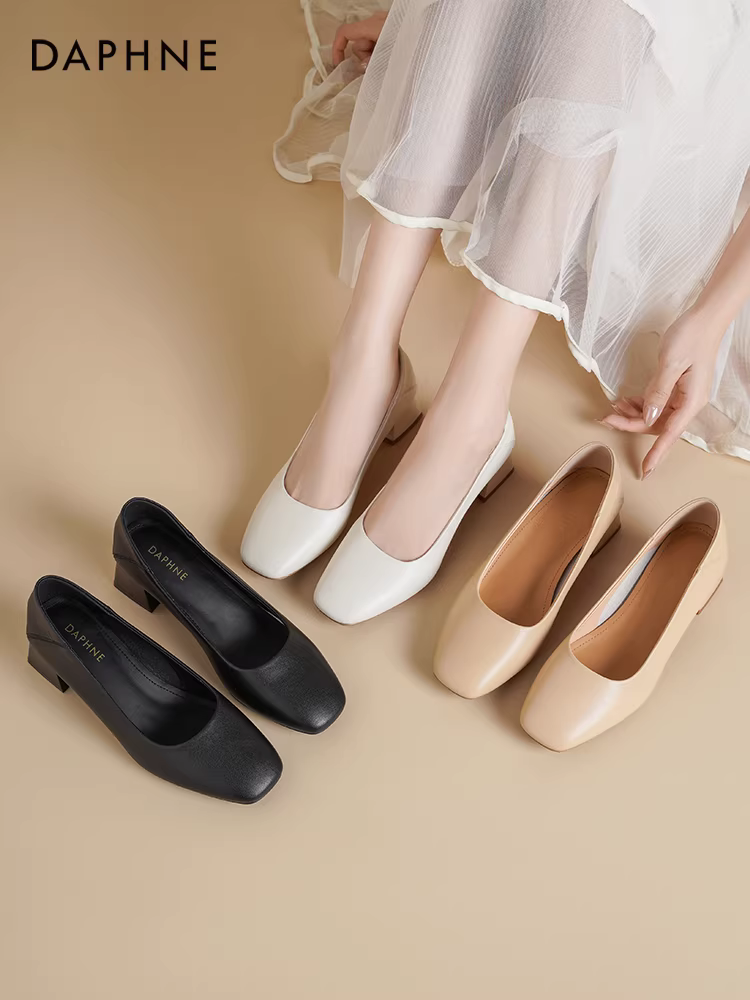 Giày cao gót đế thô Daphne dành cho nữ, kiểu dáng mới phổ biến năm 2025, giày công sở thanh lịch, phối đồ mùa thu, giày bệt kiểu tiên nữ
