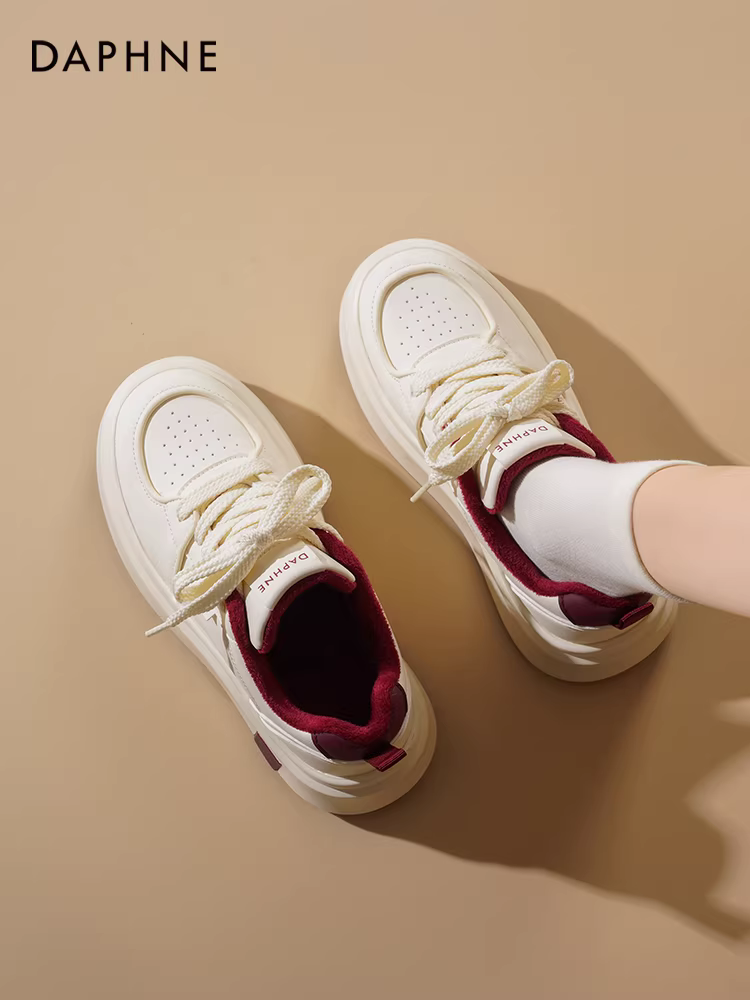 Giày thể thao đế dày màu trắng Daphne dành cho nữ 2025, giày mùa đông mới lót lông cừu, giày cotton đa năng, giày thể thao, giày thể thao thường ngày dành cho nữ