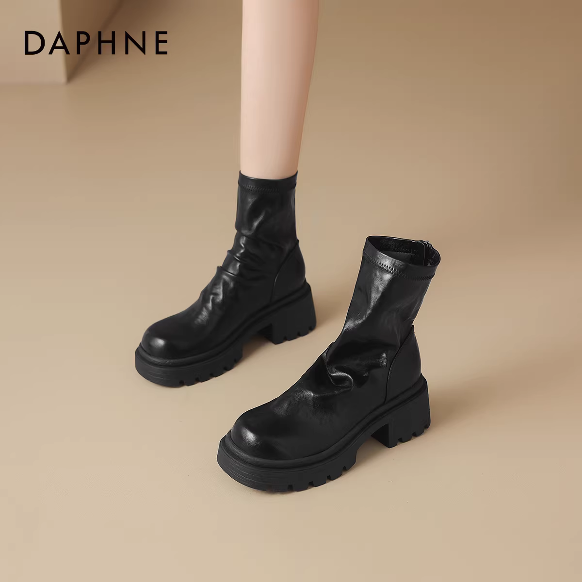 Giày bốt Daphne dành cho nữ 2025, mẫu mới phổ biến, bốt ngắn nữ mùa xuân thu, bốt da cao đến giữa bắp chân, bốt Martin nữ mùa xuân