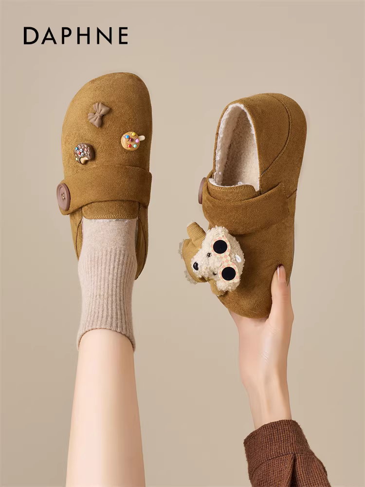 Giày Birkenstock lót lông cừu Daphne dành cho nữ 2025, giày mùa đông mới kiểu lười, giày bà bầu đế dày, ủng tuyết giữ ấm, giày bông ấm áp