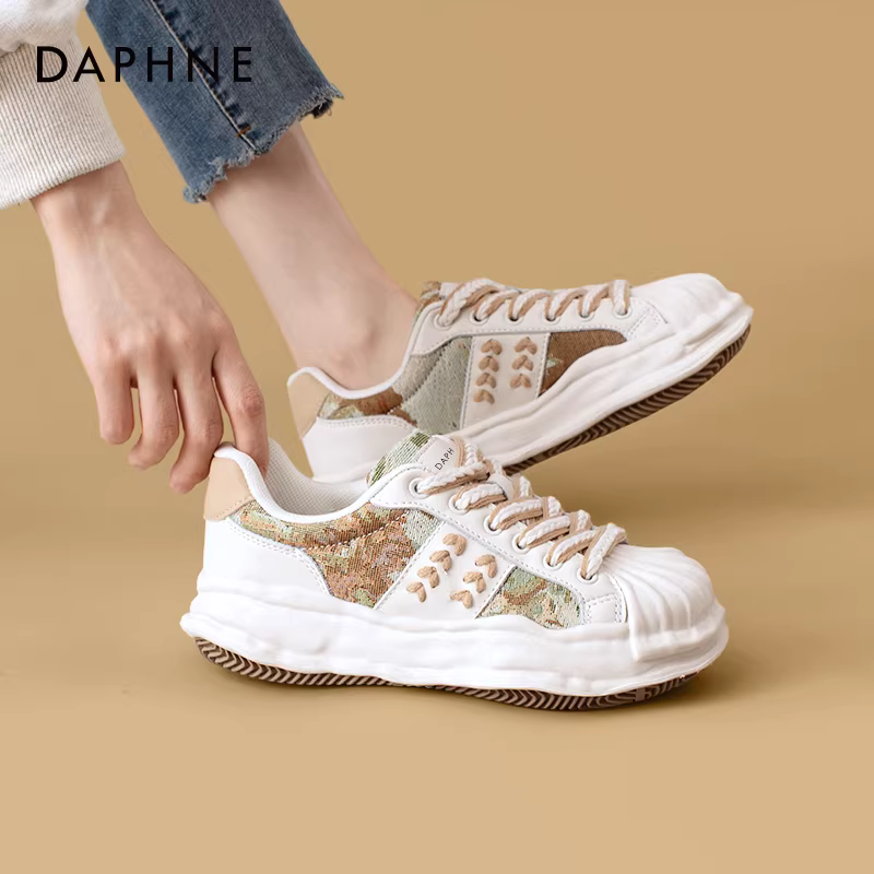 Giày thể thao nữ Daphne đế vỏ sò màu trắng tan màu, mẫu mới hè 2025, thoáng khí, giày thể thao nữ đế dày, phong cách thường ngày