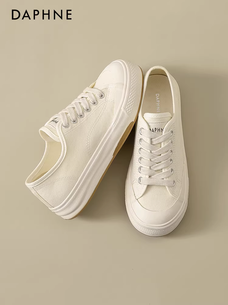 Giày vải đế mềm Daphne dành cho nữ, giày lười mùa thu 2025 mới phối chân váy, giày thể thao hot trend, giày trắng thời thượng.