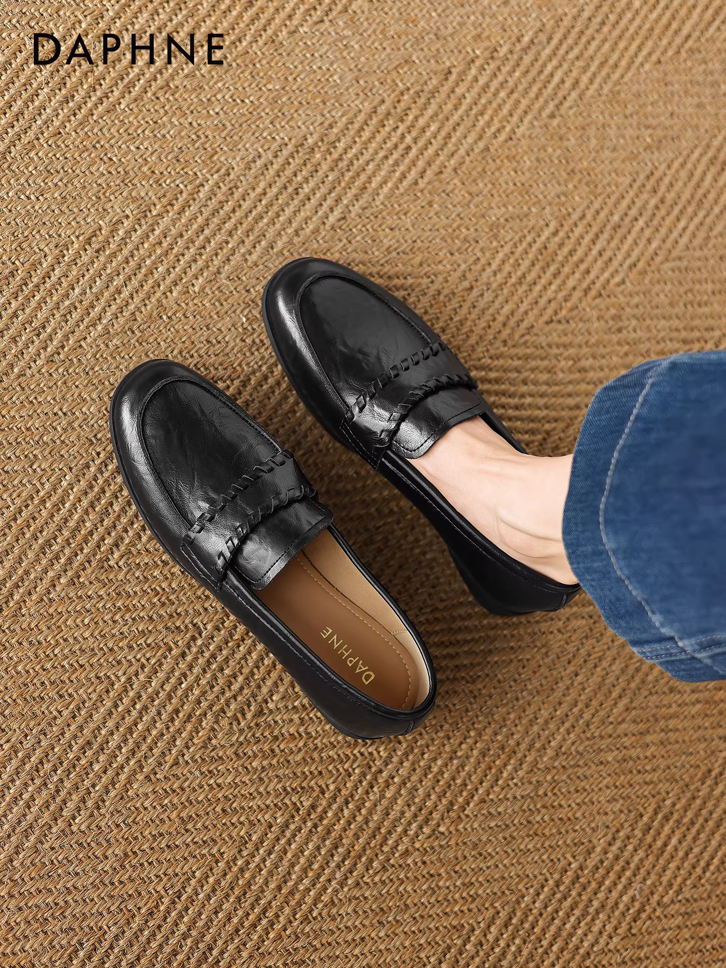 Giày Loafer đen Daphne dành cho nữ, mẫu mới Thu Đông 2025, giày bệt phong cách Anh, giày da đi làm, giày kiểu beanie