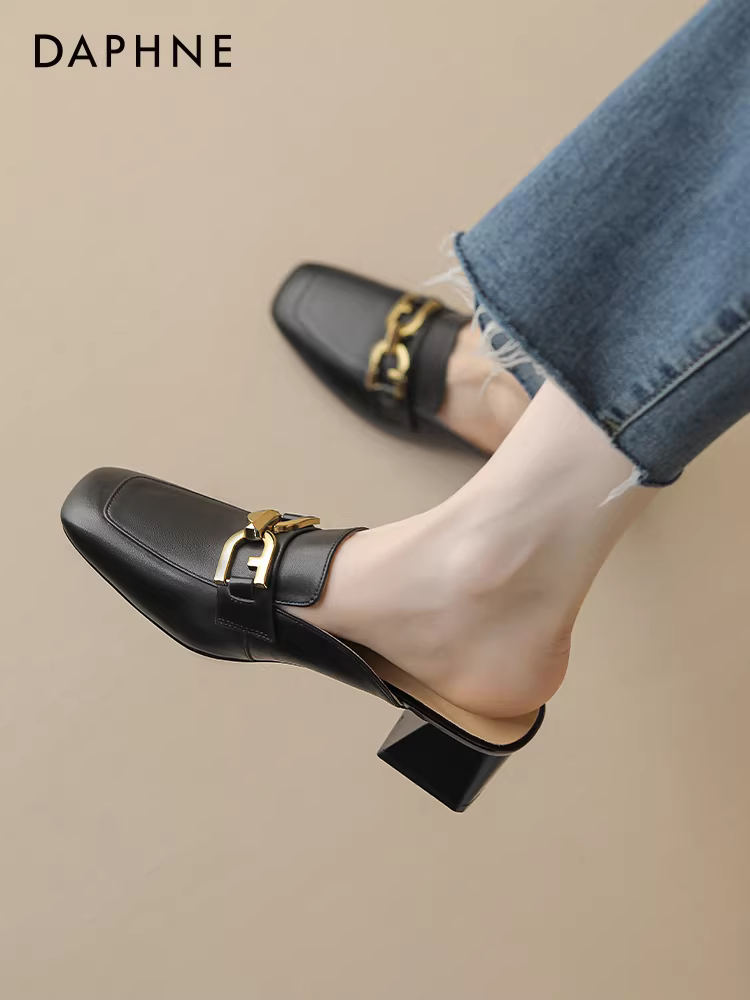 Giày Loafer Daphne kiểu nửa dép nữ đi ngoài trời 2025, dép quai ngang mũi kín, giày nữ đế xuồng, giày đơn